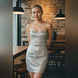 Trixxi Champagne Gold Sequins Dress size 9